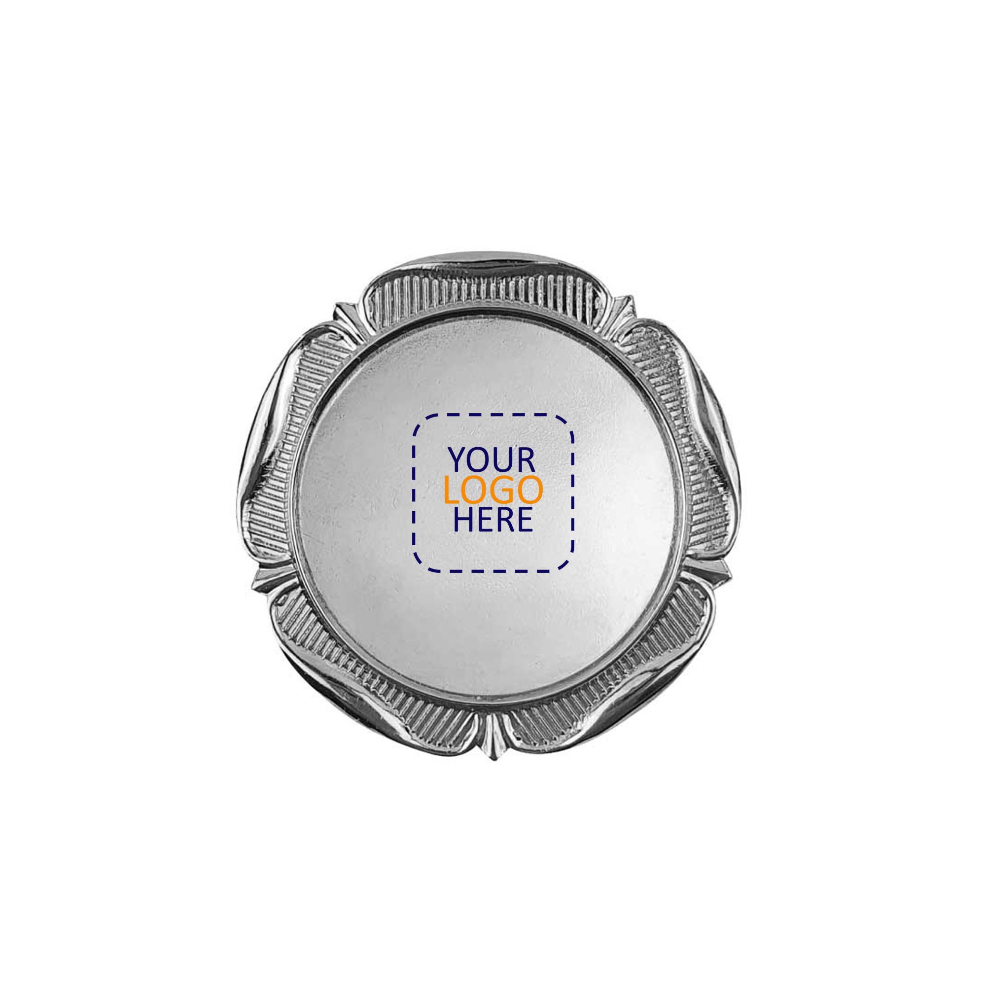 25 mm Silver Round Flower design metal badges with Logo